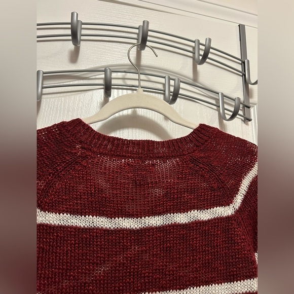 U.S. POLO ASSN. Red and White Stripe Sweater women’s large v neck pullover - Picture 4 of 16